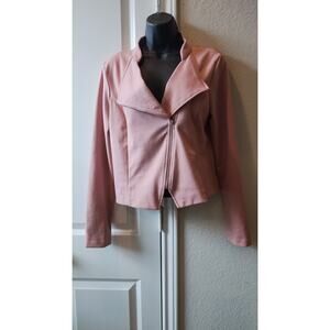Pink women jacket with zip  asymmetrical Embroidered Back size large